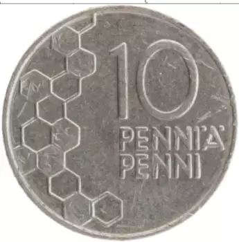 Монета 10 пенни Финляндии 1990 года Медно-никель