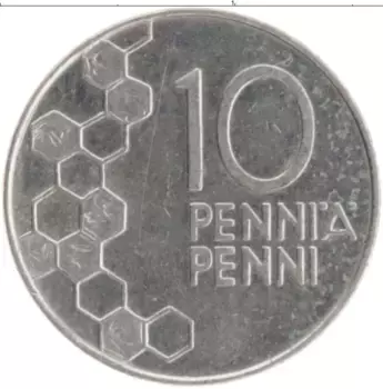 Монета 10 пенни Финляндии 1992 года Медно-никель