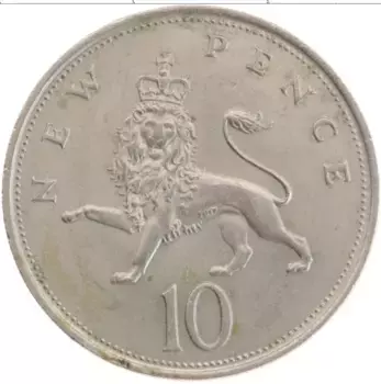 Монета 10 пенсов Англии 1968 года Медно-никель