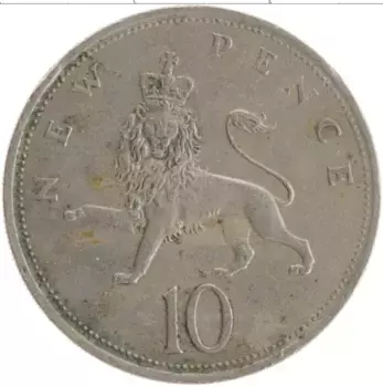 Монета 10 пенсов Англии 1970 года Медно-никель Елизавета II