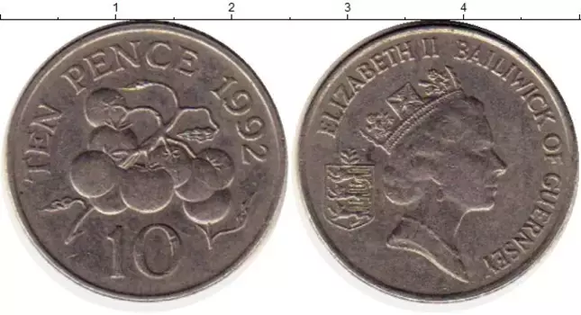 Монета 10 пенсов Гернси 1992 года Медно-никель Елизавета II