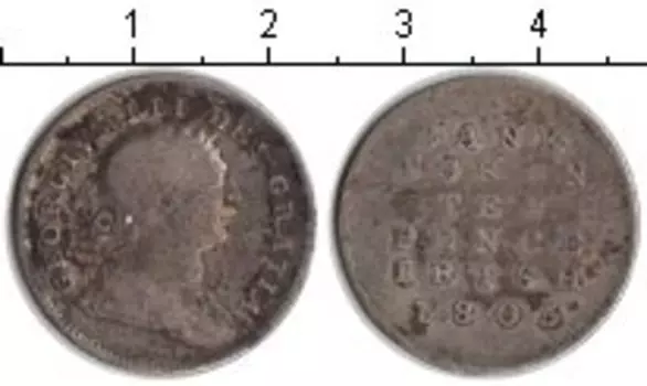 Монета 10 пенсов Ирландии 1805 года Серебро токен Георг III
