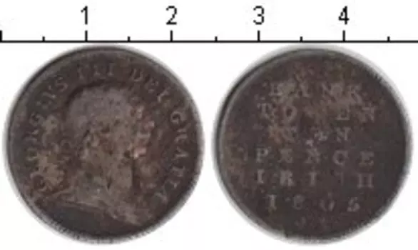 Монета 10 пенсов Ирландии 1805 года Серебро токен Георг III