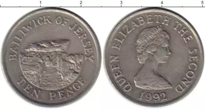 Монета 10 пенсов Острова Джерси 1992 года Медно-никель Елизавета II