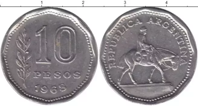 Монета 10 песо Аргентины 1962 года Медно-никель KM#60