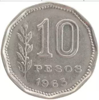 Монета 10 песо Аргентины 1963 года Медно-никель
