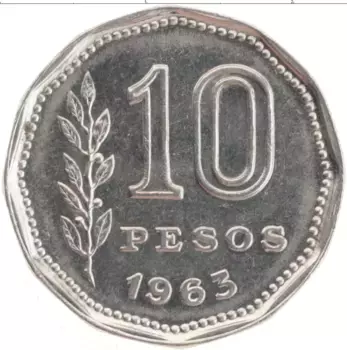 Монета 10 песо Аргентины 1963 года Медно-никель
