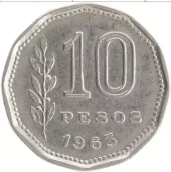 Монета 10 песо Аргентины 1963 года Медно-никель