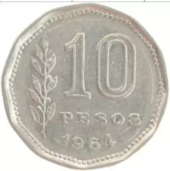 Монета 10 песо Аргентины 1964 года Медно-никель
