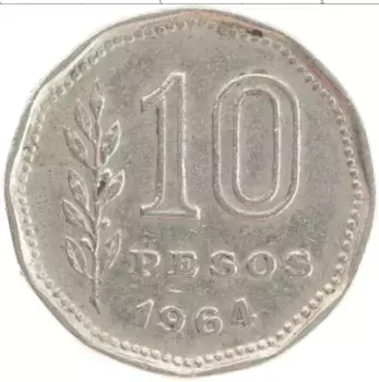 Монета 10 песо Аргентины 1964 года Медно-никель