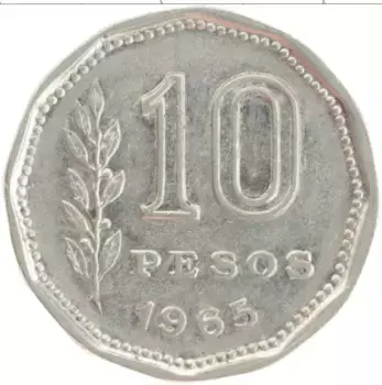 Монета 10 песо Аргентины 1965 года Медно-никель