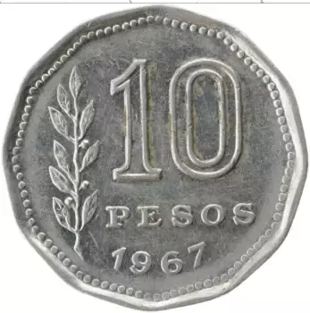 Монета 10 песо Аргентины 1967 года Медно-никель Всадник