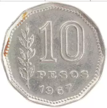 Монета 10 песо Аргентины 1967 года Медно-никель