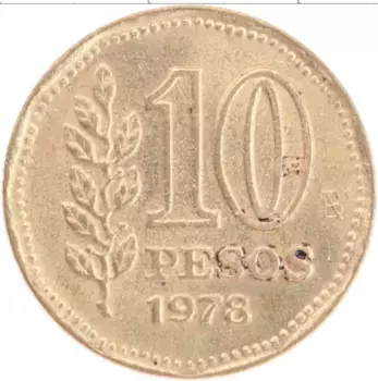 Монета 10 песо Аргентины 1978 года Бронза