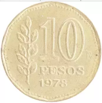 Монета 10 песо Аргентины 1978 года Латунь