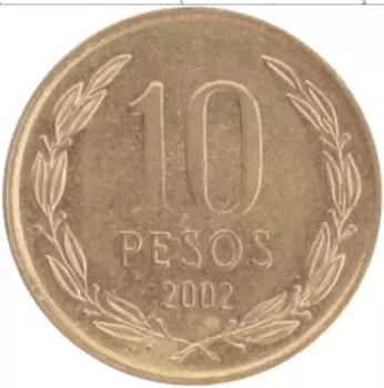 Монета 10 песо Чили 2002 года Бронза Бернардо О’Хиггинс