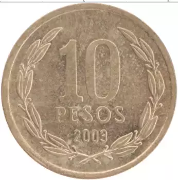 Монета 10 песо Чили 2003 года Бронза Бернардо О’Хиггинс
