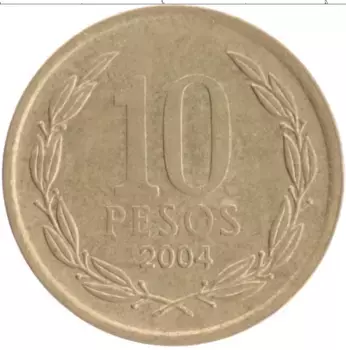 Монета 10 песо Чили 2004 года Латунь