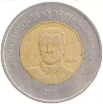 Монета 10 песо Доминиканской республики 2007 года Биметалл Мелла