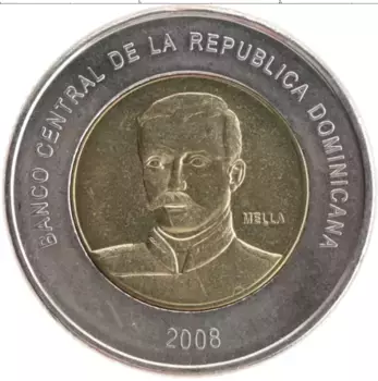 Монета 10 песо Доминиканской республики 2008 года Биметалл