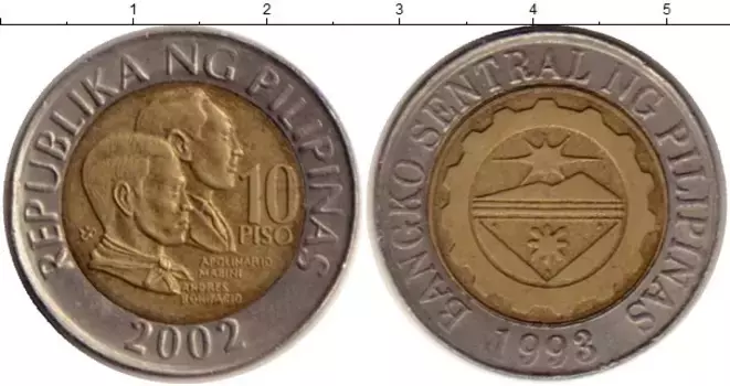 Монета 10 песо Филиппин 2002 года Биметалл Портреты