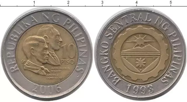 Монета 10 песо Филиппин 2006 года Биметалл