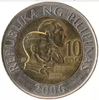 Монета 10 песо Филиппин 2006 года Биметалл Андрес Бонифацио