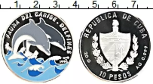 Монета 10 песо Кубы 1994 года Серебро Фауна Карибского бассейна