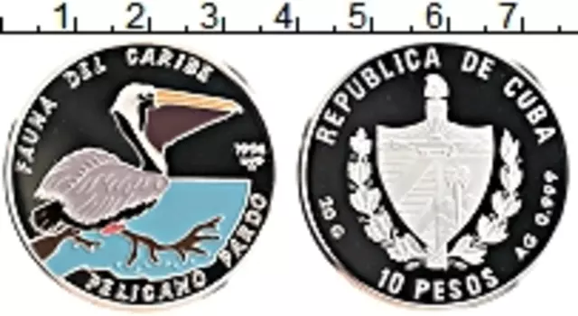 Монета 10 песо Кубы 1994 года Серебро Фауна Карибского бассейна
