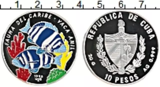 Монета 10 песо Кубы 1996 года Серебро Фауна Карибского бассейна