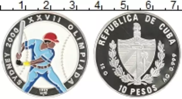Монета 10 песо Кубы 1997 года Серебро Цветная эмаль