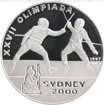 Монета 10 песо Кубы 1997 года Серебро Олимпийские игры 2000