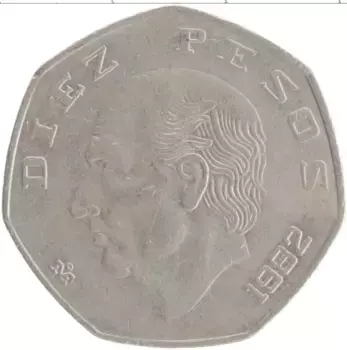 Монета 10 песо Мексики 1982 года Медно-никель