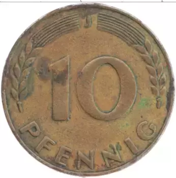 Монета 10 пфеннигов ФРГ 1949 года Бронза J