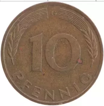 Монета 10 пфеннигов ФРГ 1979 года Латунь G