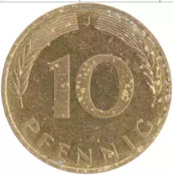 Монета 10 пфеннигов ФРГ 1980 года Бронза J