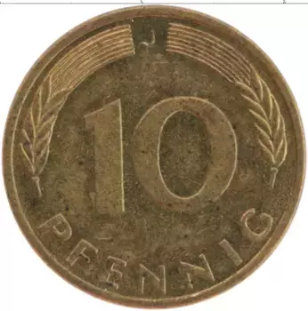 Монета 10 пфеннигов ФРГ 1985 года Латунь J
