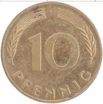 Монета 10 пфеннигов ФРГ 1986 года Латунь F
