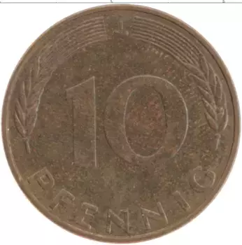 Монета 10 пфеннигов ФРГ 1990 года Латунь J