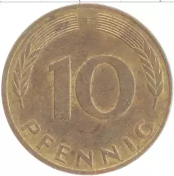 Монета 10 пфеннигов ФРГ 1991 года Латунь F