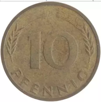 Монета 10 пфеннигов ФРГ 1992 года Латунь F