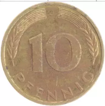 Монета 10 пфеннигов ФРГ 1995 года Латунь J