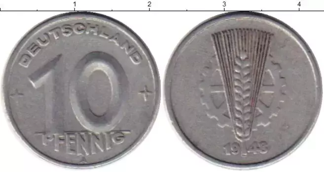 Монета 10 пфеннигов ГДР 1948 года Алюминий А