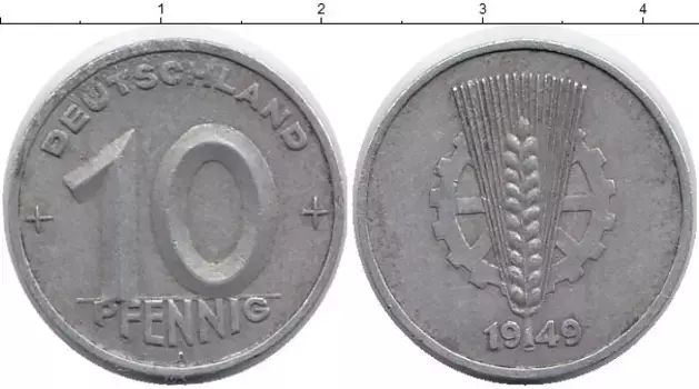Монета 10 пфеннигов ГДР 1949 года Алюминий А