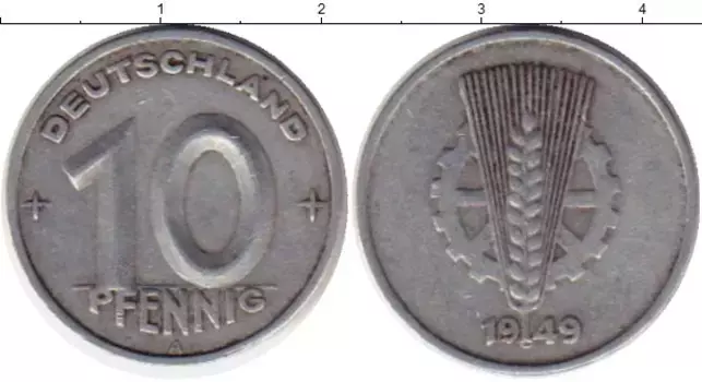 Монета 10 пфеннигов ГДР 1949 года Алюминий