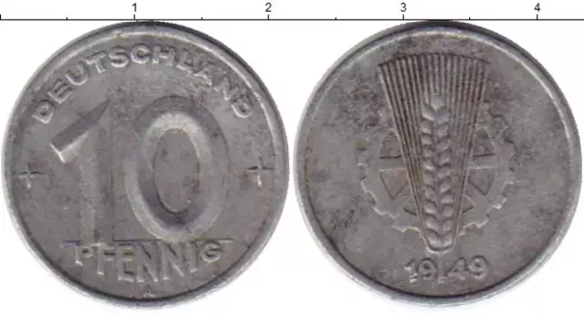 Монета 10 пфеннигов ГДР 1949 года Алюминий А