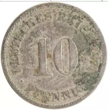 Монета 10 пфеннигов Германии 1871 года Медно-никель А