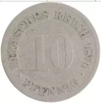 Монета 10 пфеннигов Германии 1874 года Медно-никель А