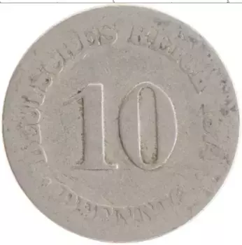 Монета 10 пфеннигов Германии 1874 года Медно-никель