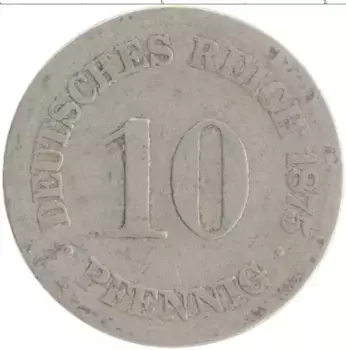 Монета 10 пфеннигов Германии 1875 года Медно-никель